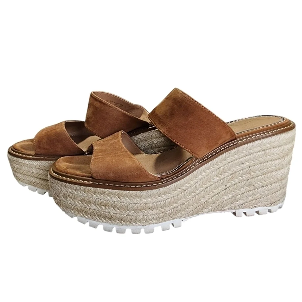 Sam Edelman Luca Tan Suede Platform Wedges with Espadrille Sole - 8M